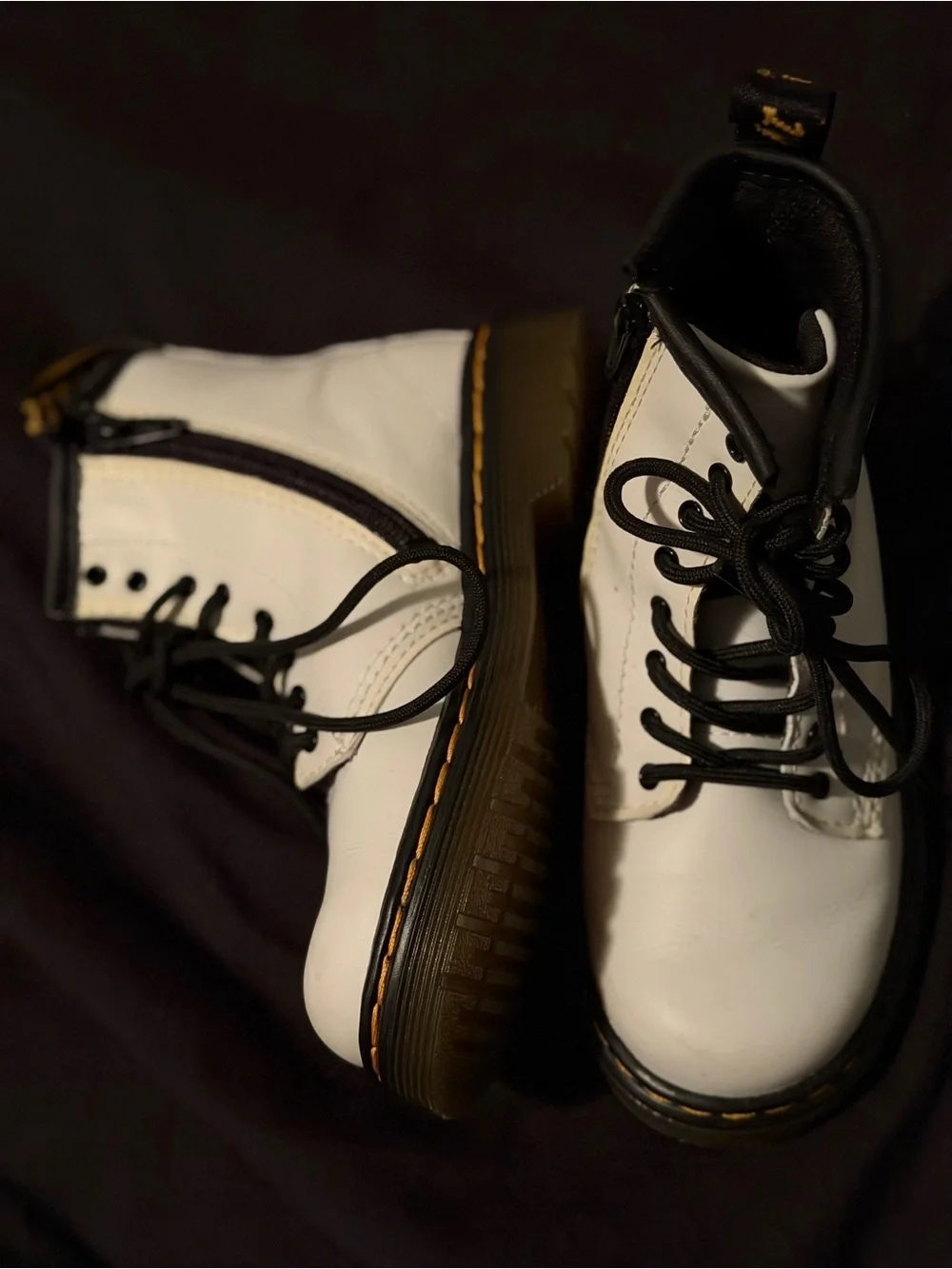 Dr. Martens Kids White and Black Lace-Up Ankle Boots